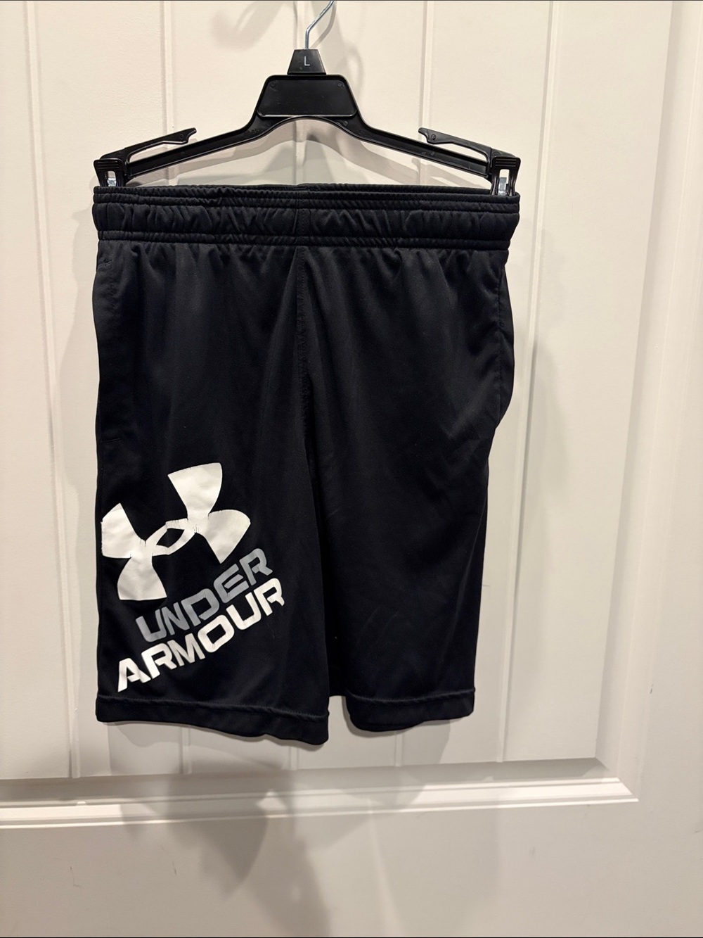 Under Armour boy’s Black Athletic Shorts with White Logo